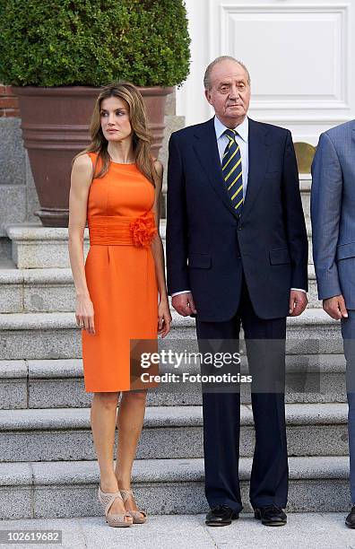 Princess Letizia of Spain and King Juan Carlos of Spain receive Syrian Arab Republic President Bashar al-Assad and his wife Asma al-Assad at Zarzuela...