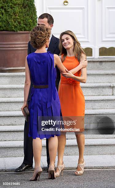 Princess Letizia of Spain receives Asma al-Assad at Zarzuela Palace on July 4, 2010 in Madrid, Spain.