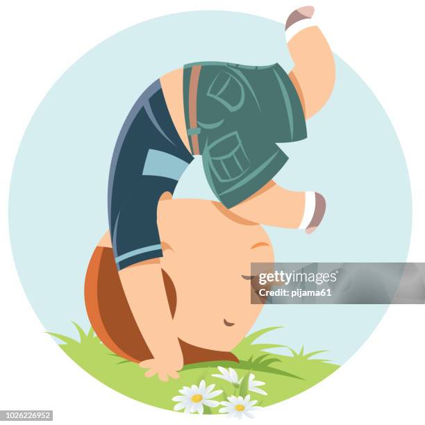 boy somersaulting - somersault stock illustrations