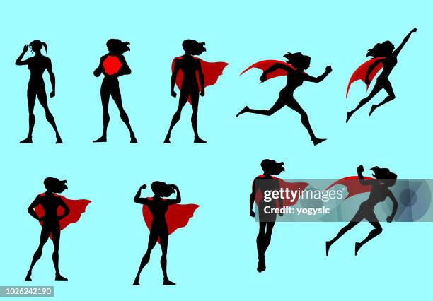 illustrations, cliparts, dessins animés et icônes de set vector superhero femme silhouette - personnes féminines