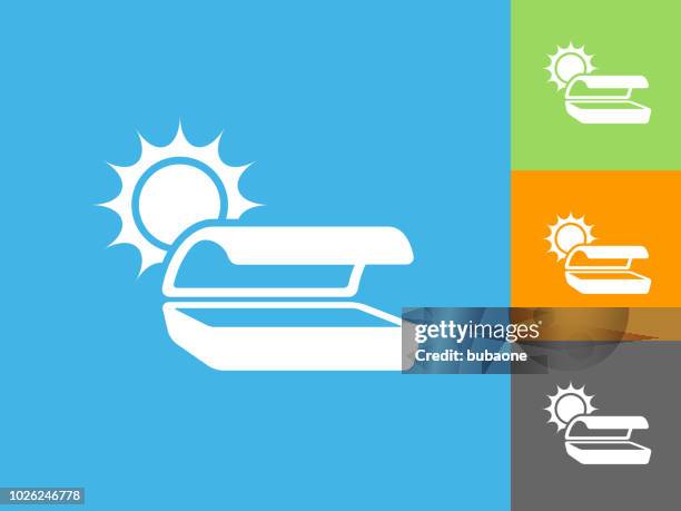 tanning bed flat icon on blue background - tanning bed stock illustrations