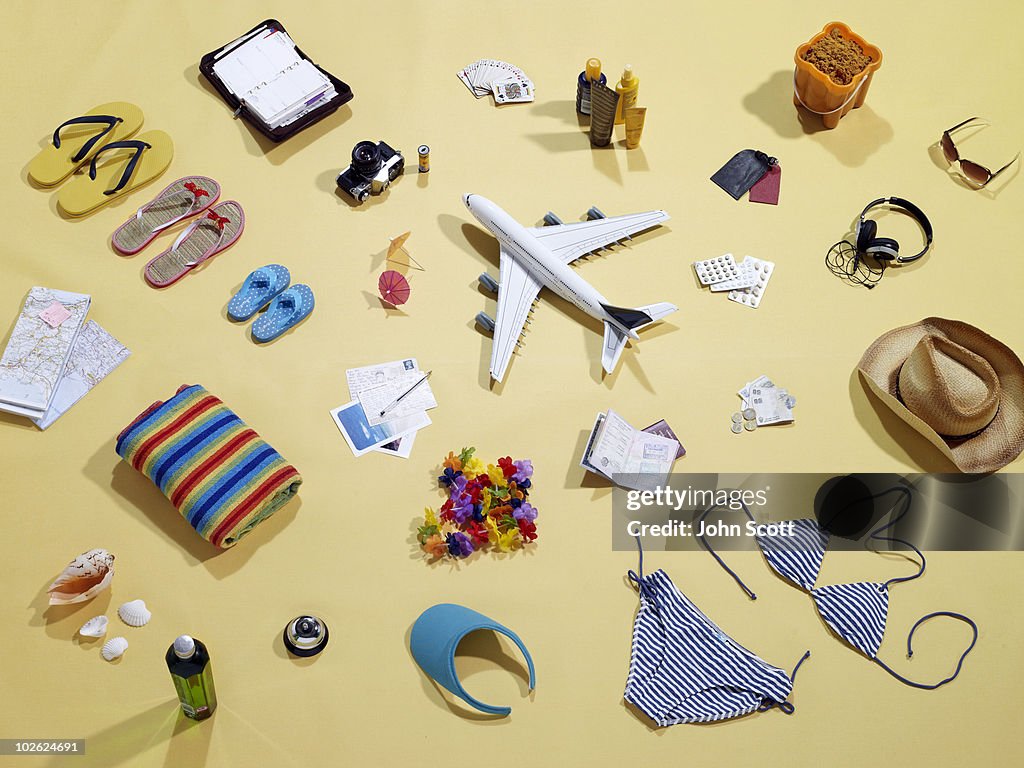 Still life items that represent a family holiday
