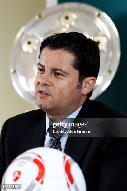 Christian Seifert, general manager of the German Football League , speaks during the presentation of the 2010/2011 Bundesliga playing schedule at a...