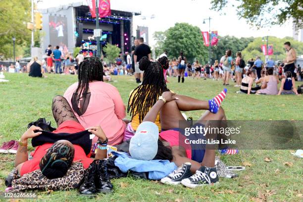 Festivalgoers attend the 2018 Made In America Festival - Day 2 at Benjamin Franklin Parkway on September 2, 2018 in Philadelphia, Pennsylvania.