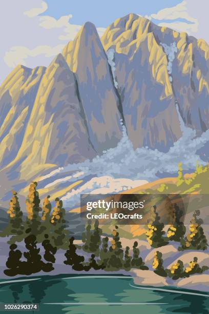 schöne winter landschaft - landschaft künstlerisch stock-grafiken, -clipart, -cartoons und -symbole