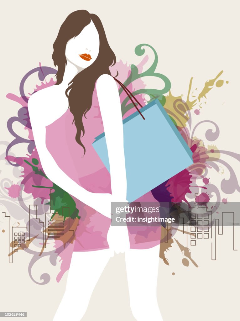 Fashion shoping girl with abstract background