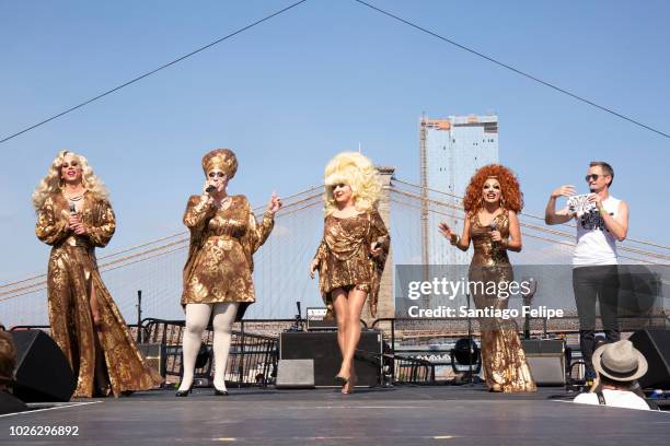 Sherry Vine, Jackie Beat, Lady Bunny, Bianca Del Rio and Neil Patrick Harris onstage during Wigstock 2018 at Pier 17 on September 1, 2018 in New York...