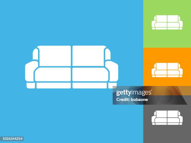 sofa flat icon on blue background - grey sofa stock illustrations