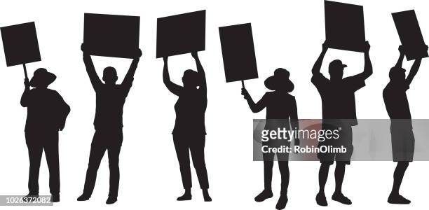 立っている抗議者のシルエット - プラカード点のイラスト素材／クリップアート素材／マンガ素材／アイコン素材