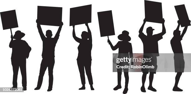 ilustrações de stock, clip art, desenhos animados e ícones de standing protester silhouettes - carrying sign