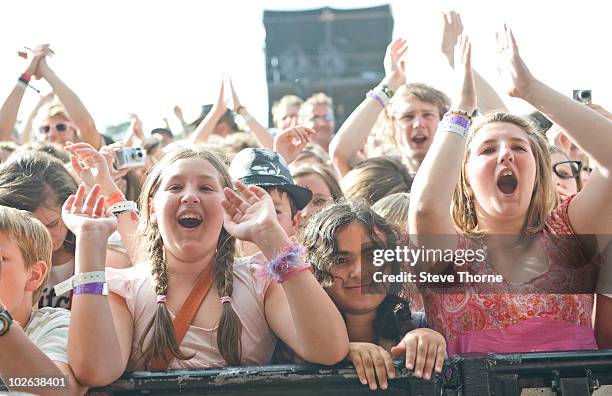 General view of children watching in the audience during the first day of Cornbury Festival at Cornbury Park on July 3, 2010 in Oxford, England.