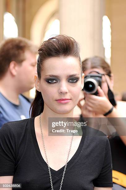 Roxane Mesquida attends Giorgio Armani show as part of the Paris Haute Couture Fashion Week Fall/Winter 2011 at Espace Vendome on July 6, 2010 in...