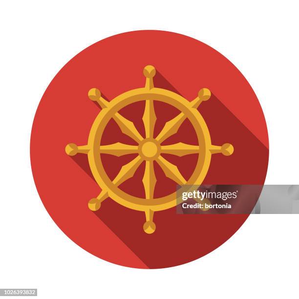 stockillustraties, clipart, cartoons en iconen met boeddhisme platte ontwerp japan pictogram - dharma wheel