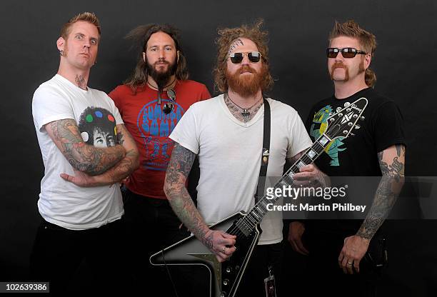 Brann Dailor, Troy Sanders, Brent Hinds and Bill Kelliher of Mastodon pose for a group portrait backstage at the Big Day Out at Flemington Race...