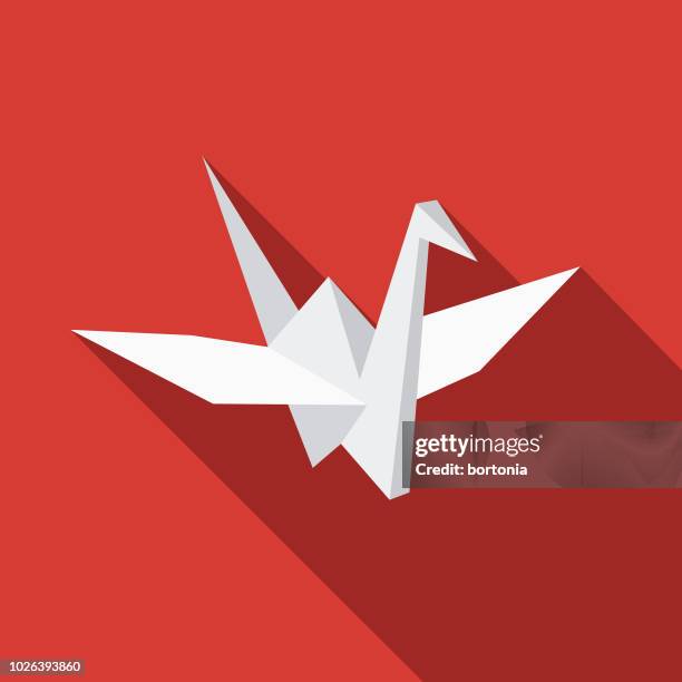 illustrazioni stock, clip art, cartoni animati e icone di tendenza di icona di origami crane flat design japan - origami a forma di gru