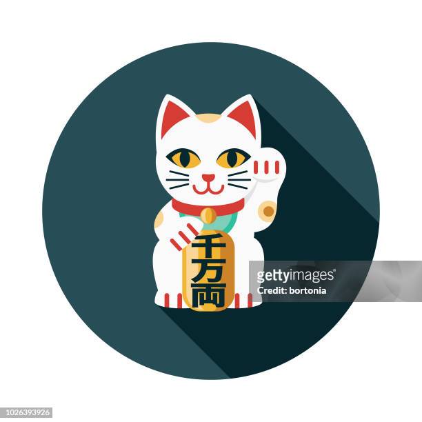 maneki neko flat design japan icon - blessing of the animals stock illustrations
