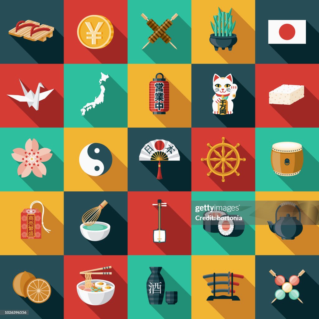 Japan platt Design Ikonuppsättning