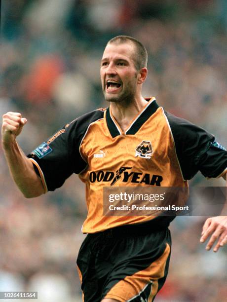 Steve Bull of Wolverhampton Wanderers celebrates after scoring during the Nationwide Football League Division One match between Manchester City and...