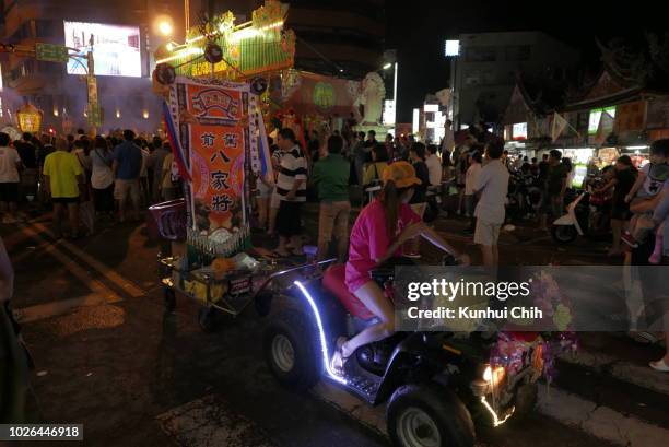 decorated car in night parade of hungry ghost festival, taiwan - hsinchu stock pictures, royalty-free photos & images