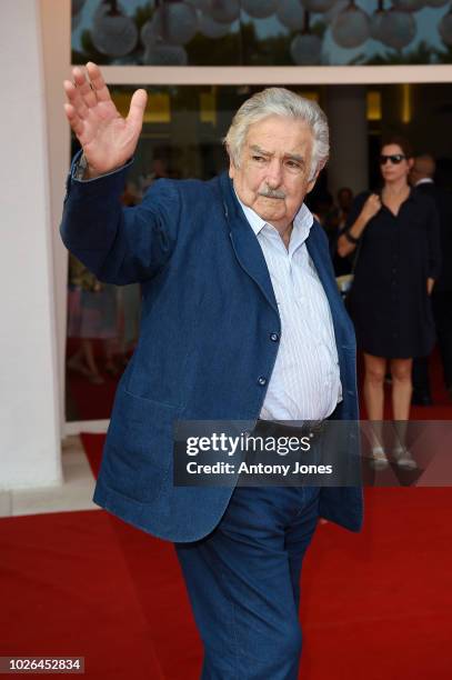 Former president of Uruguay Pepe Mujica walks the red carpet ahead of the "El Pepe, A Supreme Life " screening during the 75th Venice Film Festival...