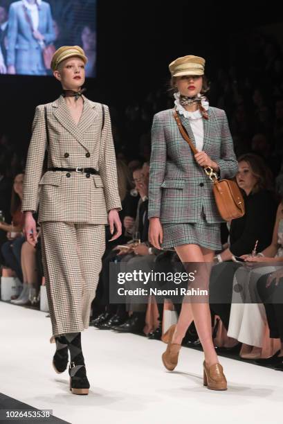 Model showcases designs during Townhall Runway Three show at Melbourne Fashion Week on September 3, 2018 in Melbourne, Australia.