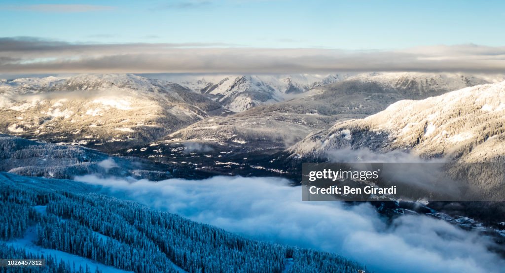 Mountains and valleys in winter, Whistler, British Columbia, Canada