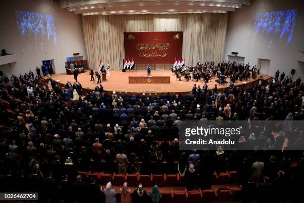 The opening session of New Iraqi Parliament held at the Parliament Building on September 03, 2018 in Baghdad, Iraq. The newly-seated Iraqi Parliament...