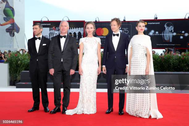 Guest with Vlad Ivanov, Evelin Dobos, Laszlo Nemes and Juli Jakab walk the red carpet ahead of the 'Napszallta ' screening during the 75th Venice...