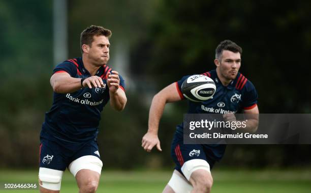 Limerick , Ireland - 3 September 2018; CJ Stander and Peter O'Mahony during Munster Rugby squad training at the University of Limerick in Limerick.