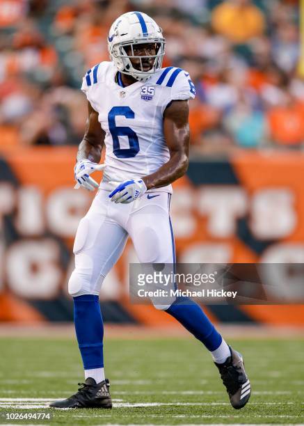 Kasen Williams of the Indianapolis Colts is seen during the game against the Cincinnati Bengals at Paul Brown Stadium on August 30, 2018 in...