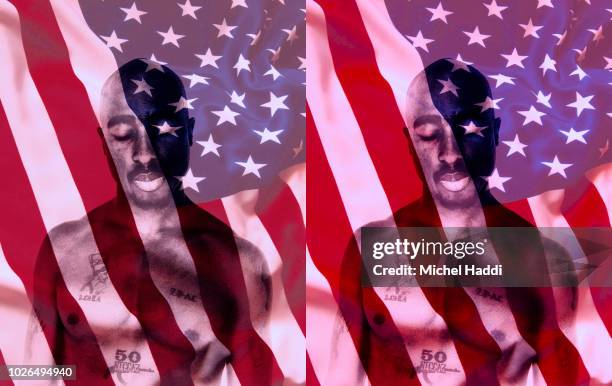 Rapper and actor Tupac Shakur is photographed on April 23, 1993 in Los Angeles, California. Image re-worked by the photographer in August 2018.