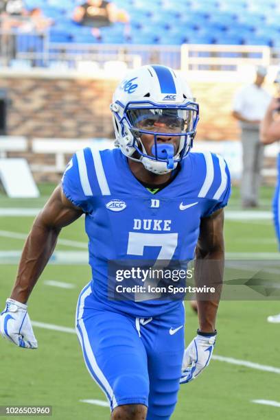 Duke Blue Devils wide receiver Keyston Fuller during pre-game warm-up at the college football game between the Army Black Knights and the Duke Blue...