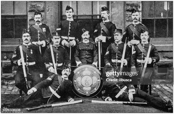 navy and army antique historical photographs: musketry fencing military team - fencing sport stock illustrations