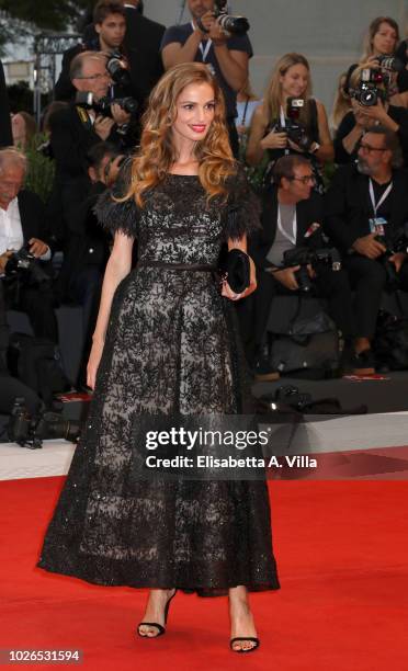 Gaia Bermani Amaral walks the red carpet ahead of the 'At Eternity's Gate' screening during the 75th Venice Film Festival at Sala Grande on September...