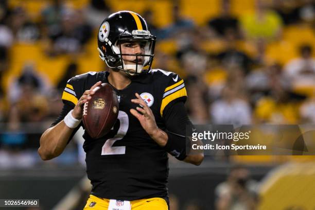 Pittsburgh Steelers quarterback Mason Rudolph looks to pass during the preseason NFL game between the Carolina Panthers and Pittsburgh Steelers on...