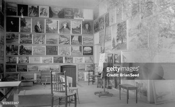Sir Winston Churchill's studio seen through the window of his country home. Chartwell, Westerham, Kent, in 1959 when he was still in residence. A...