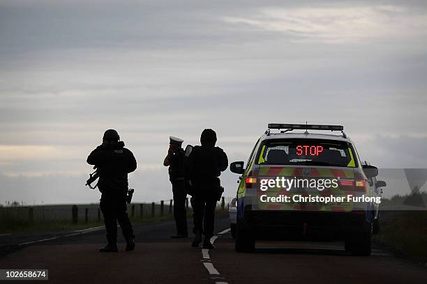 Armed police continue their search for armed fugitive Raoul Moat into the evening around the village of Rothbury on July 6, 2010 in Rothbury,...