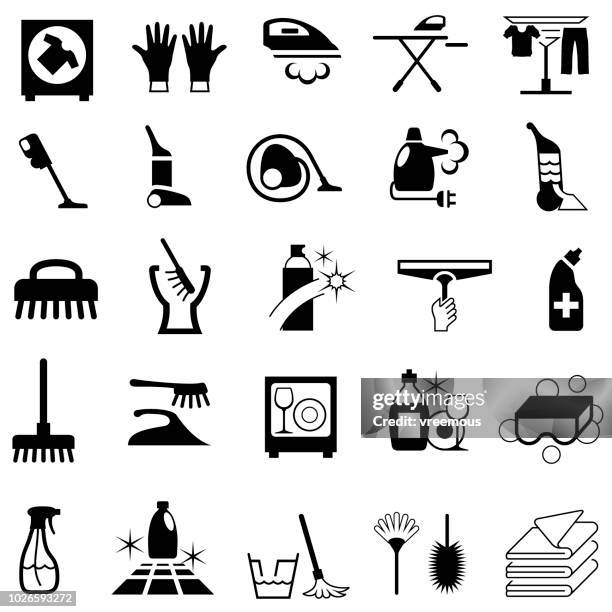 ilustraciones, imágenes clip art, dibujos animados e iconos de stock de limpieza y servicio de lavandería productos iconos - escobilla de baño