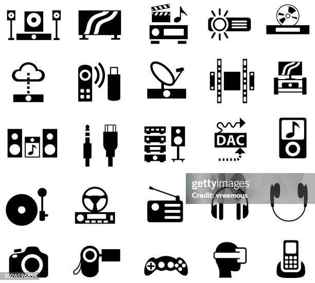 home appliances icons - audio visual - car radio stock illustrations