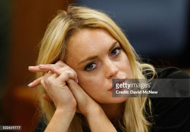 Actress Lindsay Lohan attends a probation revocation hearing at the Beverly Hills Courthouse on July 6, 2010 in Los Angeles, California. Lindsay...