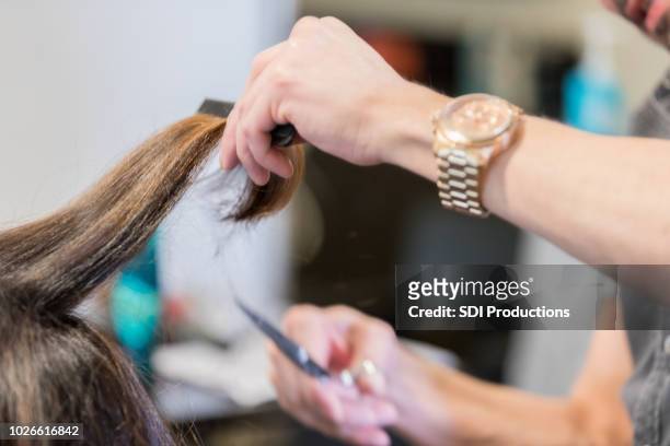 gros plan de cheveux coupe coiffeur méconnaissable - cheveux secs photos et images de collection