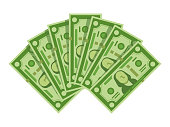 Money banknotes fan. Pile of dollars cash, green dollar bills heap or monetary currency isolated vector illustration
