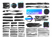 Grunge brush strokes. Watercolor paintbrush stroke line. Dirty square frames, messy brushes and decoration rectangular frame vector set