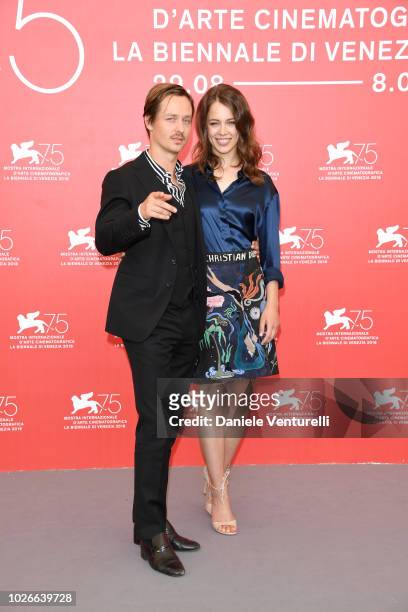 Tom Schilling and Paula Beer attends 'Werk Ohne Autor ' photocall during the 75th Venice Film Festival at Sala Casino on September 4, 2018 in Venice,...