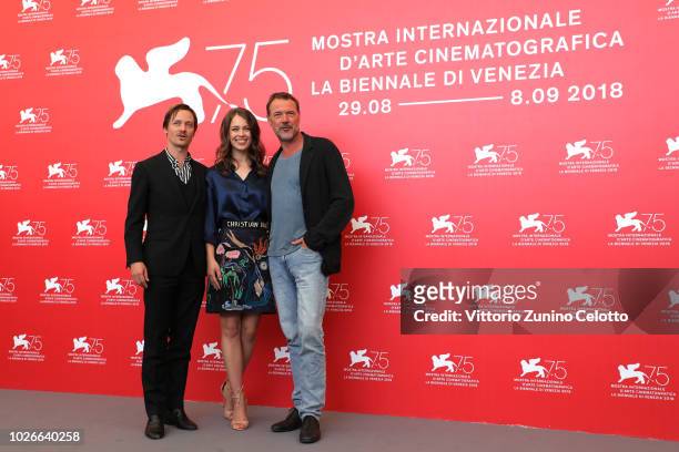 Tom Schilling, Paula Beer and Sebastian Koch attend 'Werk Ohne Autor ' photocall during the 75th Venice Film Festival at Sala Casino on September 4,...