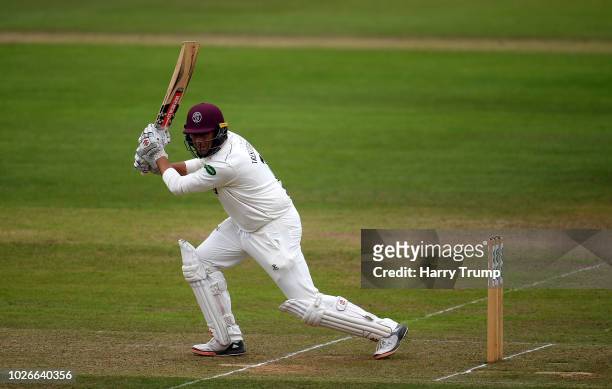 Marcus Trescothick of Somerset bats during Day One of the Specsavers County Championship Division One match between Somerset and Lancashire at The...