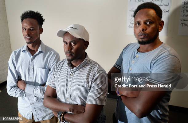 From left, Mohamed Awil, Yusuf Yusuf, and Abdullahi Ali, former roommates of the author of Call Me American, dispute his characterization of them in...