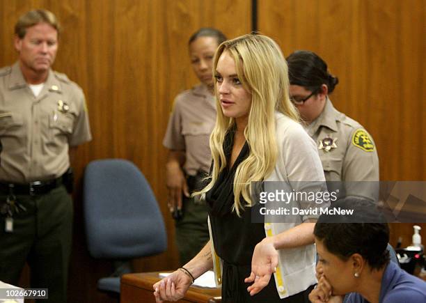 Actress Lindsay Lohan attends her probation revocation hearing at the Beverly Hills Courthouse on July 6, 2010 in Los Angeles, California. Lindsay...