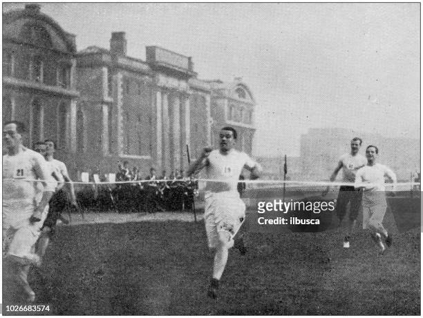 navy and army antique historical photographs: naval college sports, running race - archival sports stock illustrations