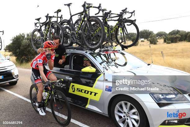 Simon Yates of Great Britain and Team Mitchelton-Scott Red Leader Jersey / Radio / Mechanic / Car / during the 73rd Tour of Spain 2018, Stage 10 a...